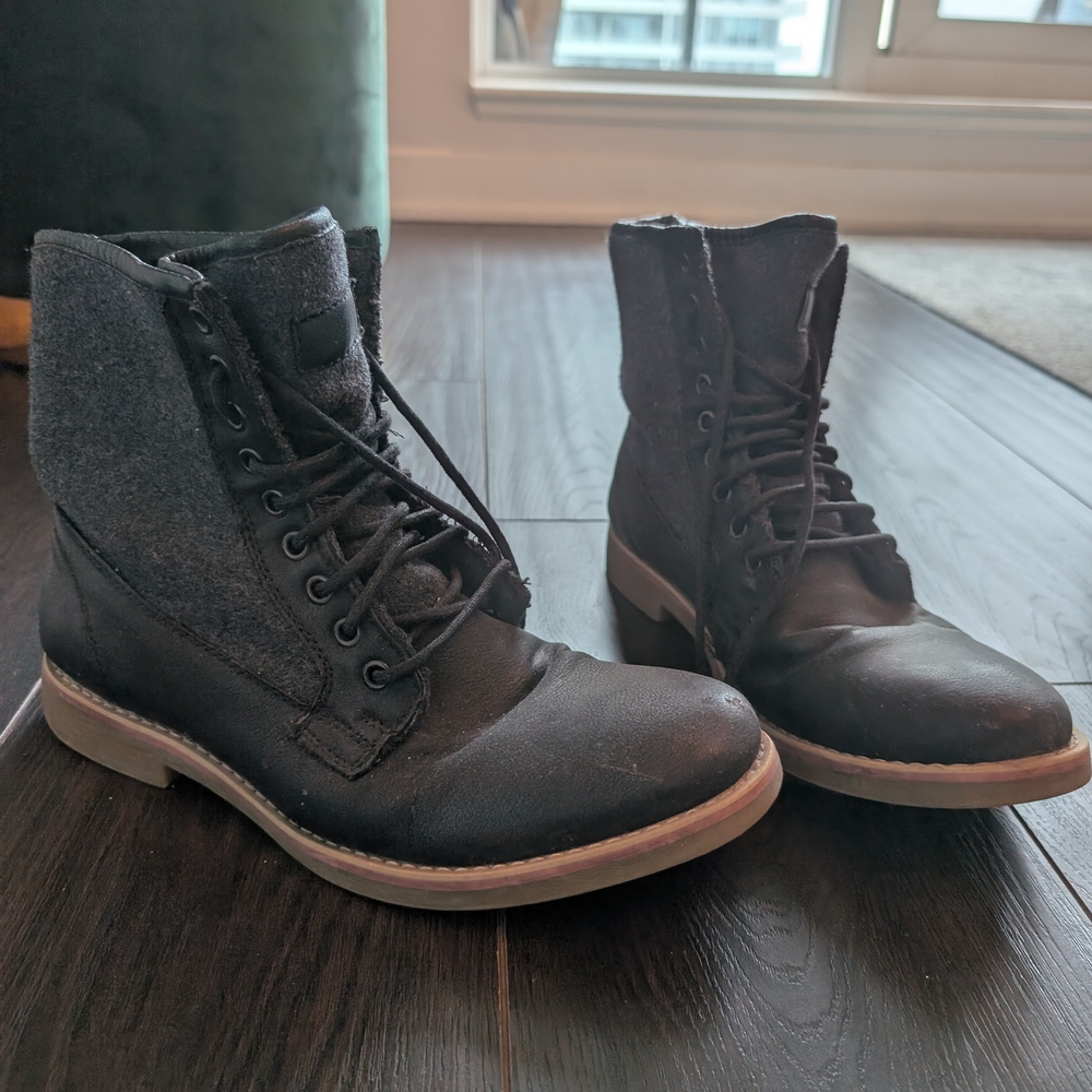 Call It Spring Black and Gray Ankle Boots with Rugged Design